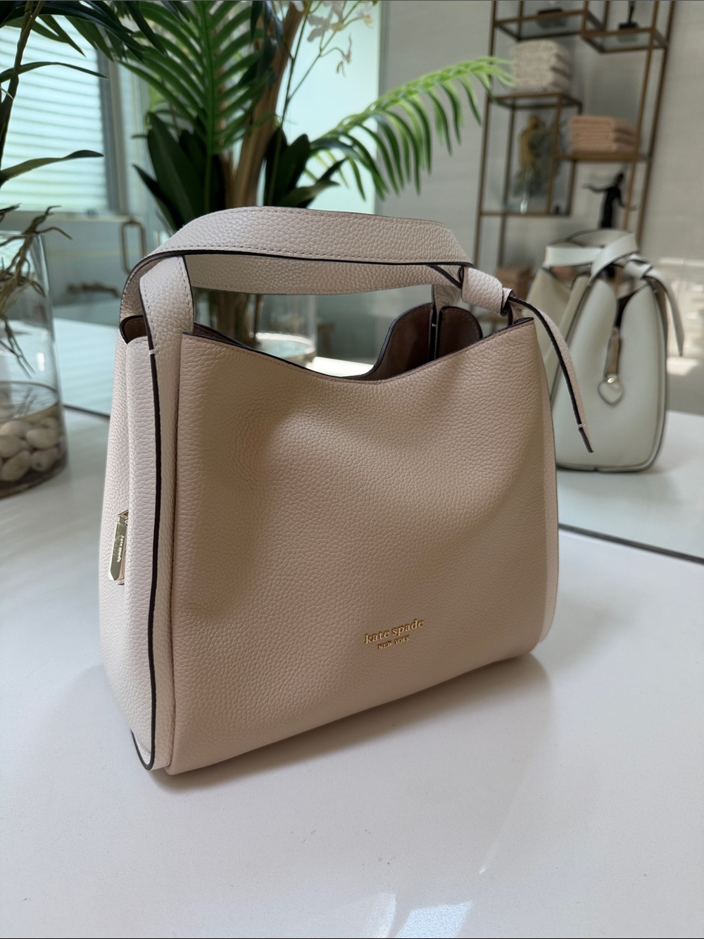 kate spade Cream Pebbled Leather Shoulder Bag with Gold Hardware